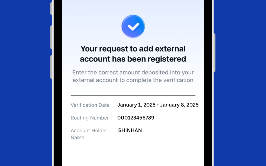 Image of external account registration information